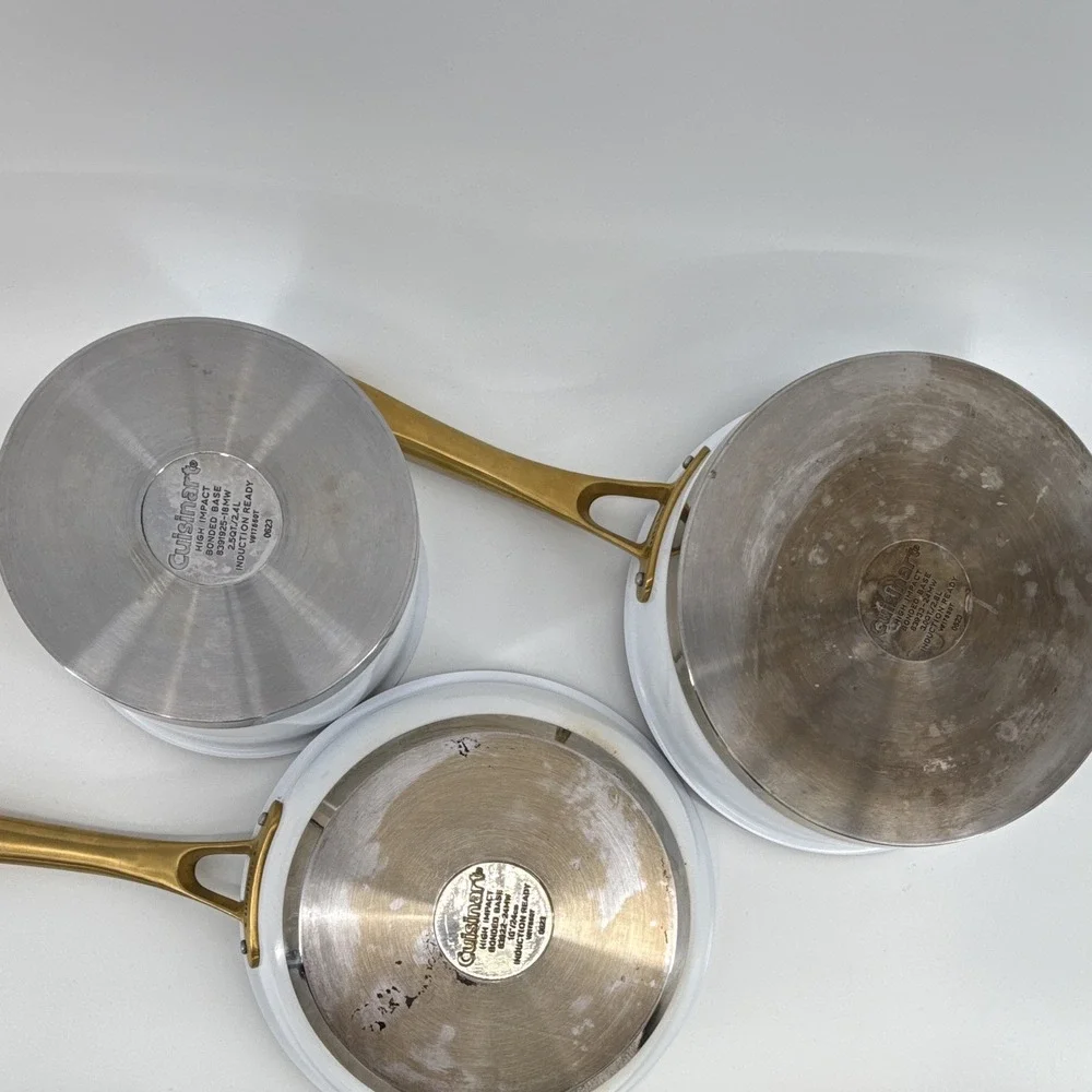 Cuisinart High Impact Bonded Base Induction 3-Pc Saucepan Set White/Gold lids
